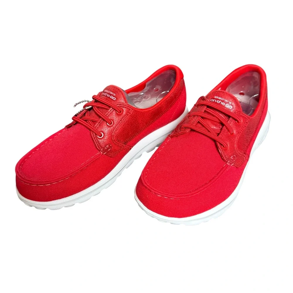 Skechers On-the-Go Flex Red Canvas Loafers Boat Shoes Women's Size 8 NWT